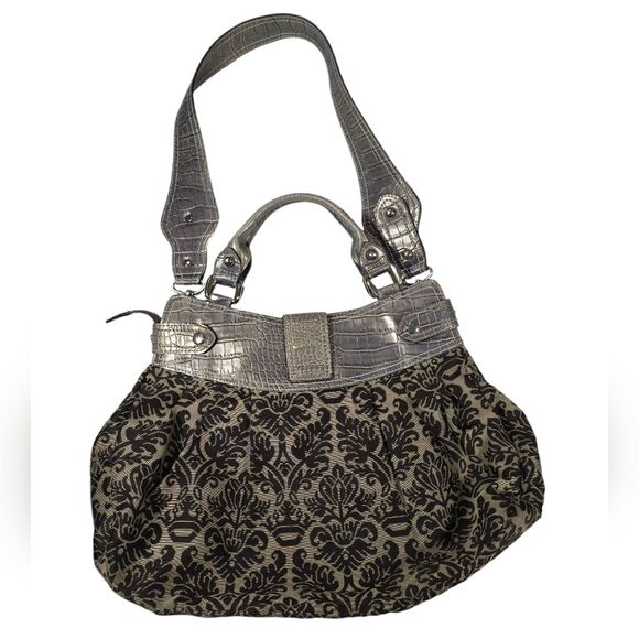 RARE- Vintage Y2K Guess Large Tapestry Cloth Alligator Print Handbag - Picture 3 of 12